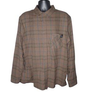FINTECH Shirt Men XL Mid Weight FLANNEL Beige Plaid Outdoors Hiking Trail Casual